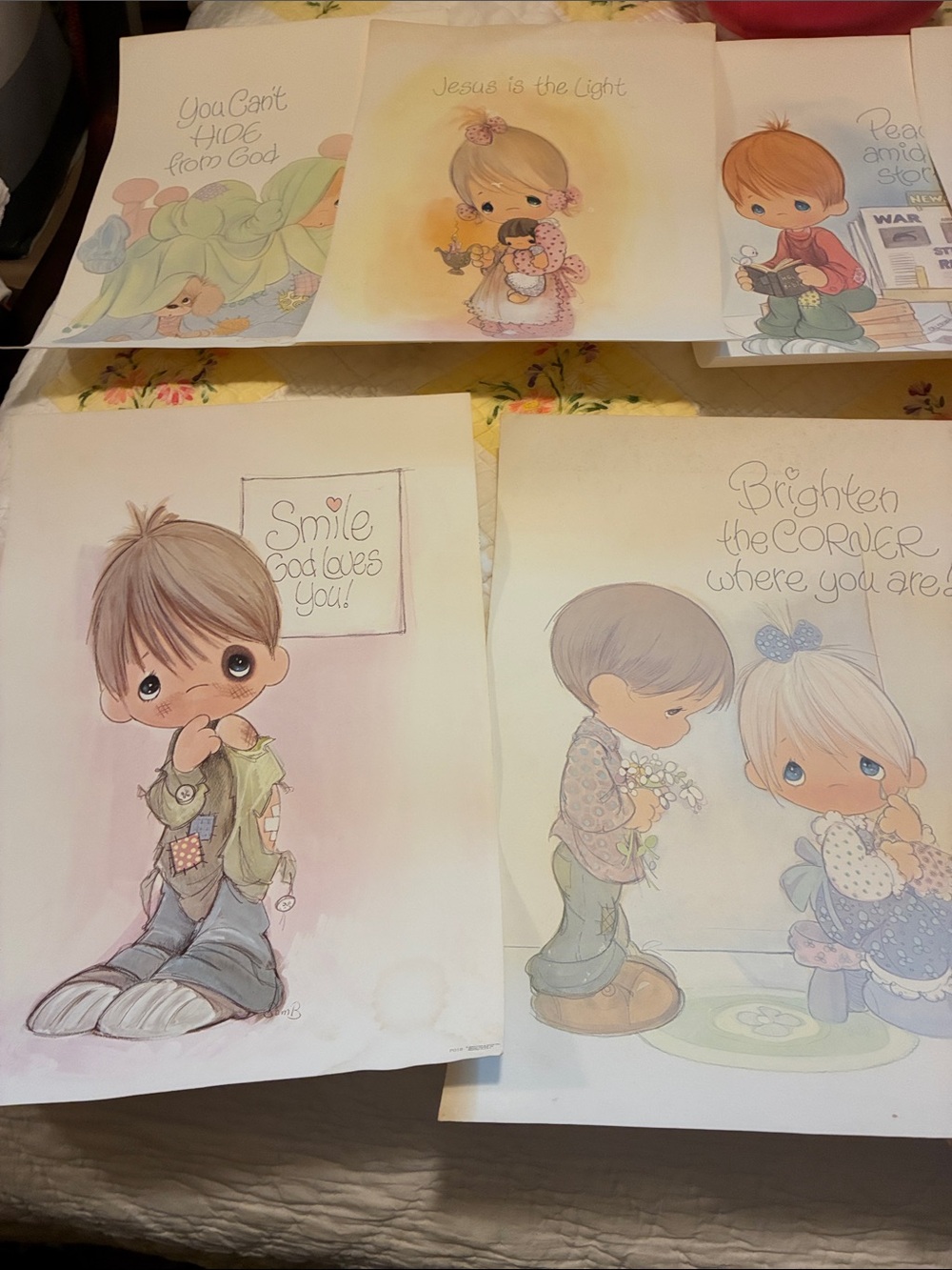Precious Moments Vintage Pastel Nursery Art Prints - Set of Illustrated 9 Prints
